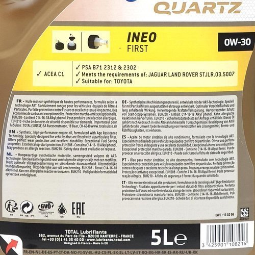 Aceite Total Quartz 0W-30 INEO Firts 5 lts